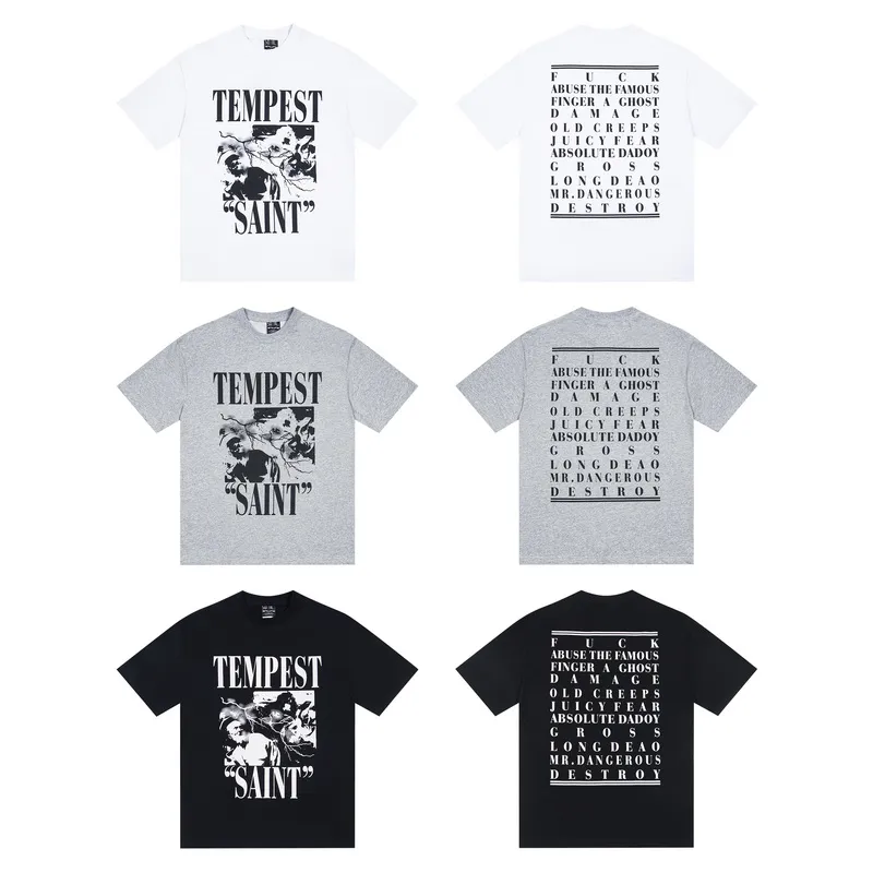 110💰S12# Meichao SAINT white ink direct-injection pure cotton 260g loose short-sleeved T-shirt black, white gray S-XL